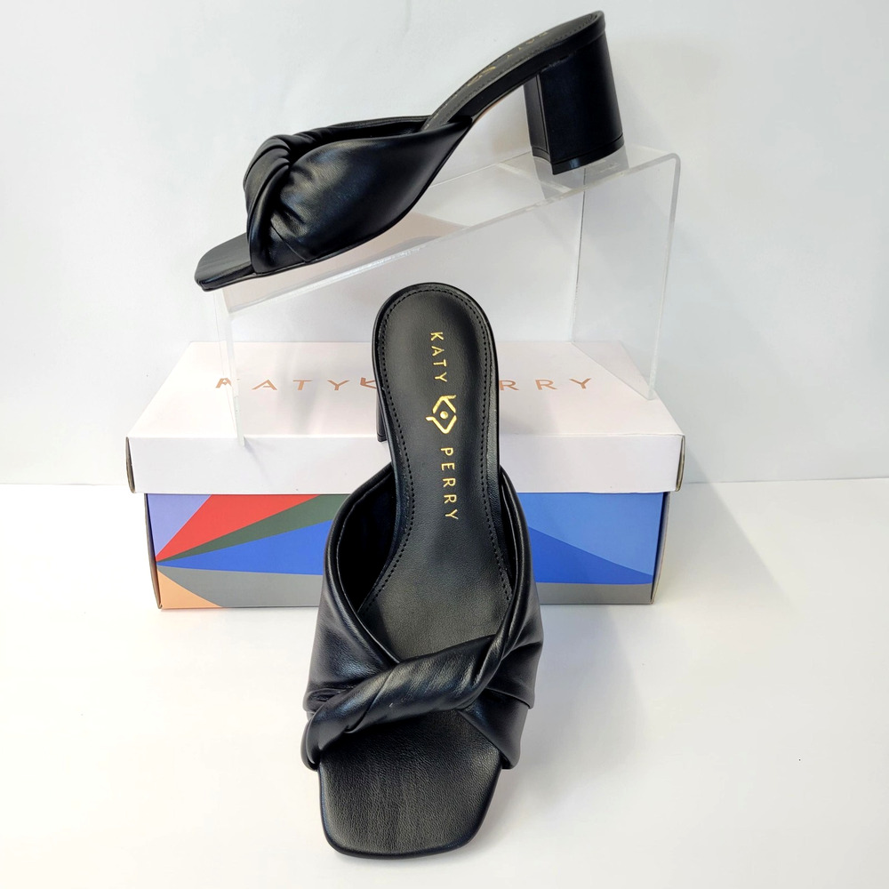 Katy Perry Shoes Womens Size 7M‎ Black Tooliped Twisted Sandal Block Heels Mules